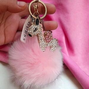 GUESS Crystal Unicorn Pink PomPom Keychain 💕